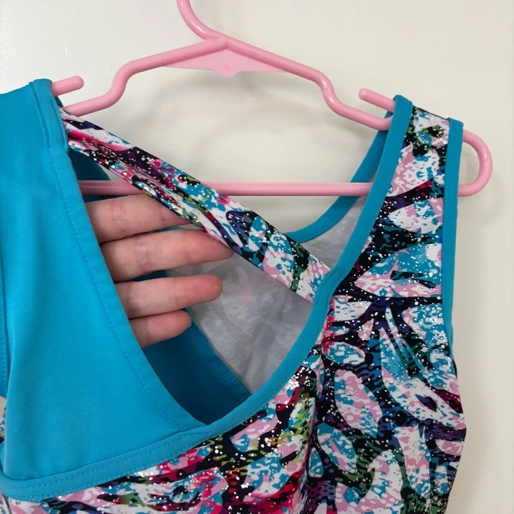3/$15 Danskin Girls Teal Multi-Color One-Piece leotard gymnastics dance S 6/6X